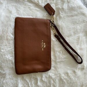 Coach Cognac Leather Wristlet with Gold Hardware